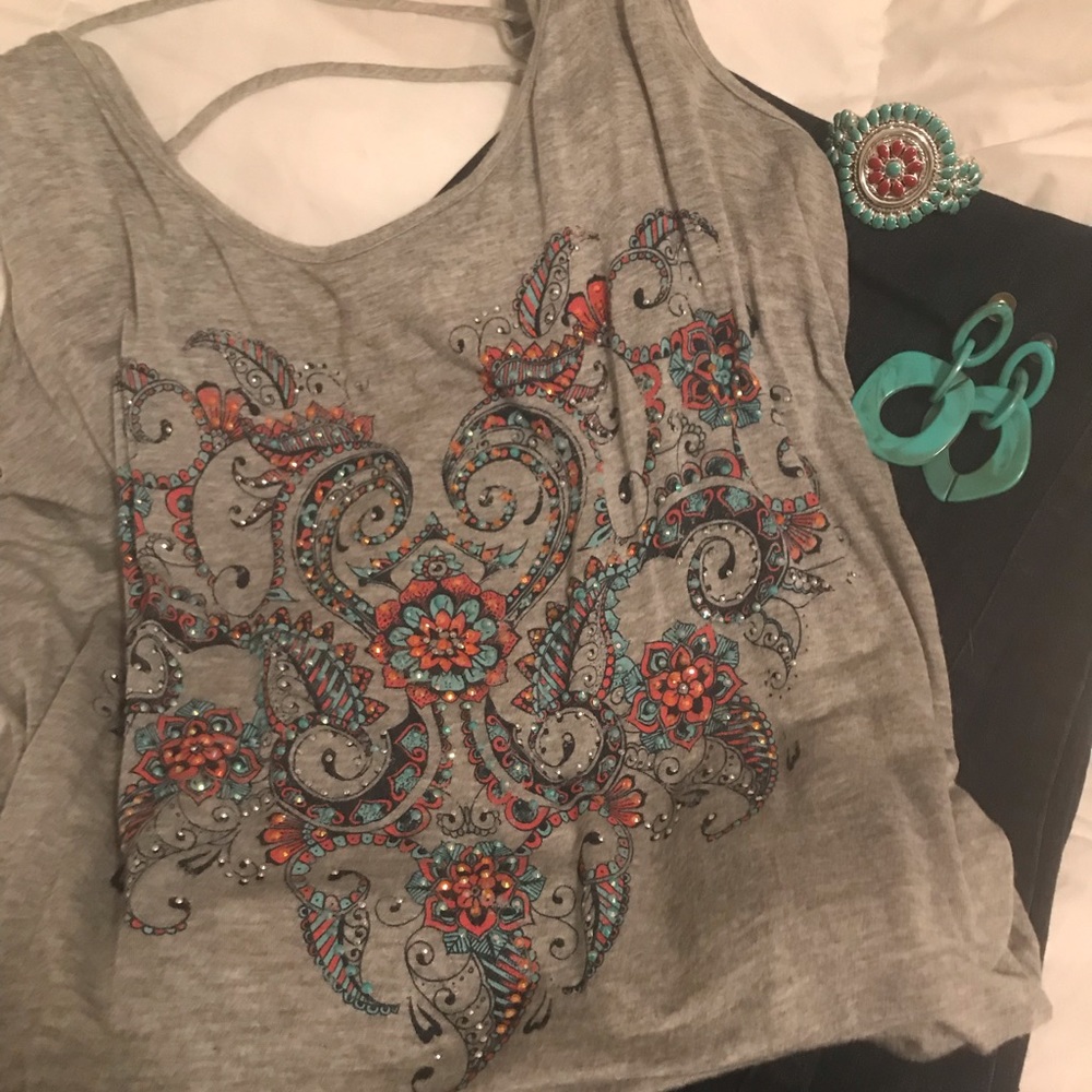Gray bedazzled tank